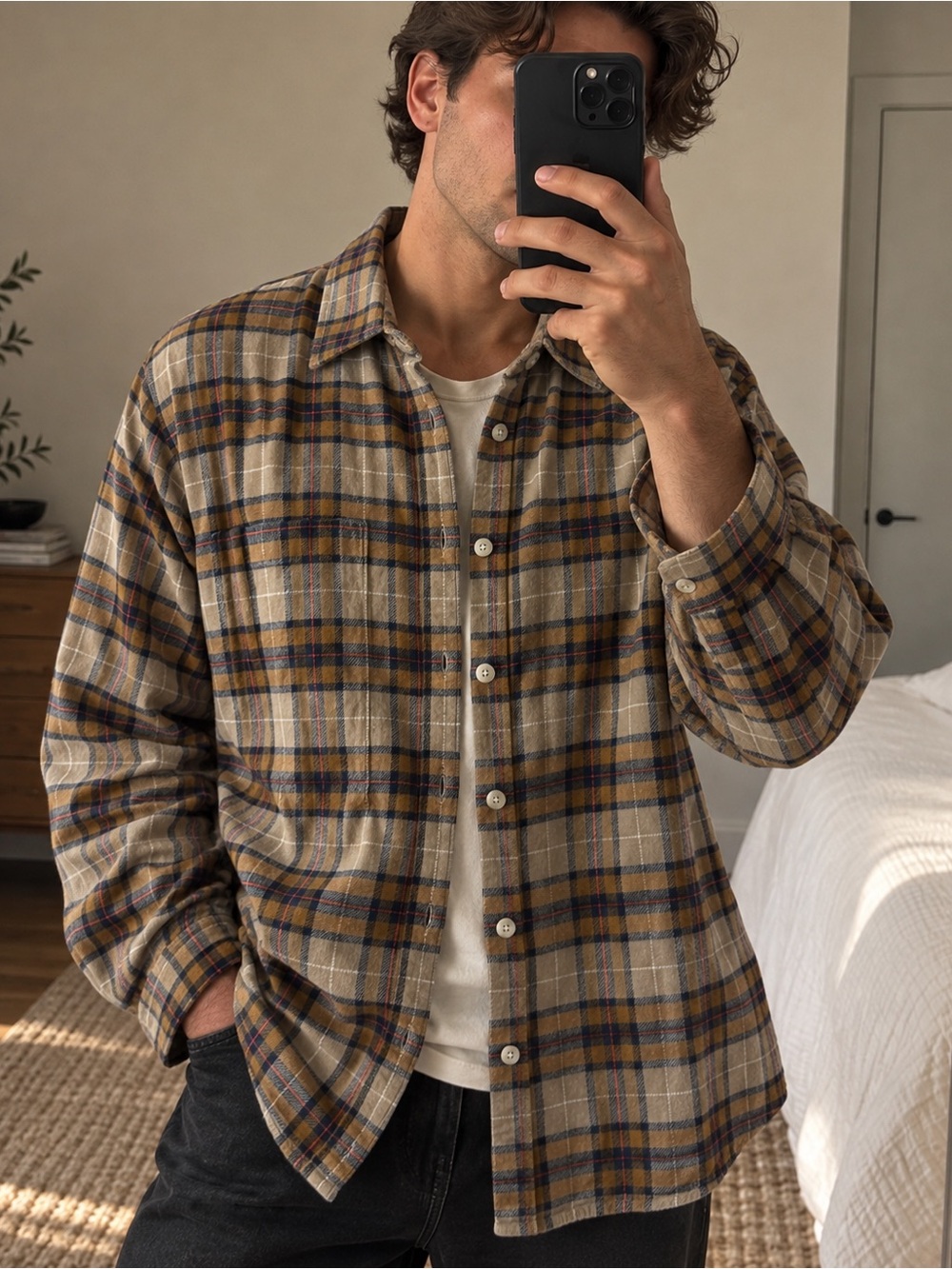Eddie Bauer Men’s Large 100% Cotton Plaid Flannel Shirt Heritage Outdoor